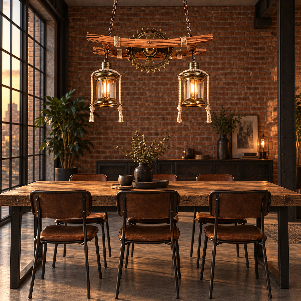 Suspension Forgia au-dessus d'une table de salle à manger dans un loft