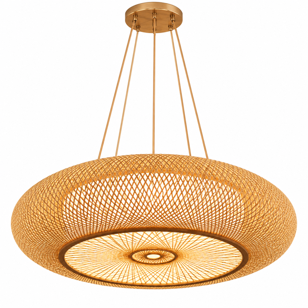 Suspension tambour en bambou tressé Kalona sur fond blanc