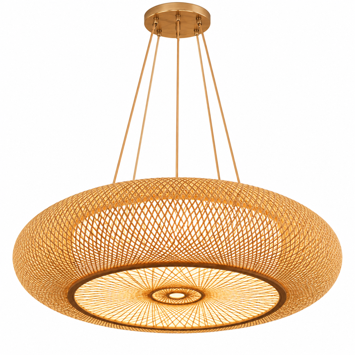 Suspension tambour en bambou tressé Kalona sur fond blanc