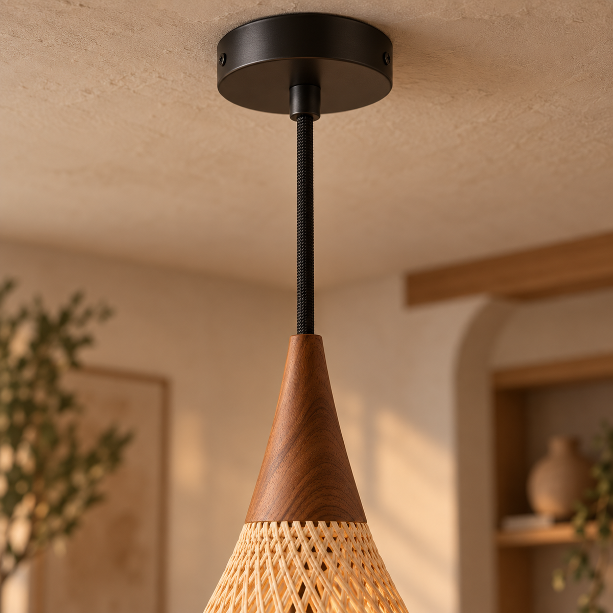 Rosace et câble textile noir de la suspension Balia
