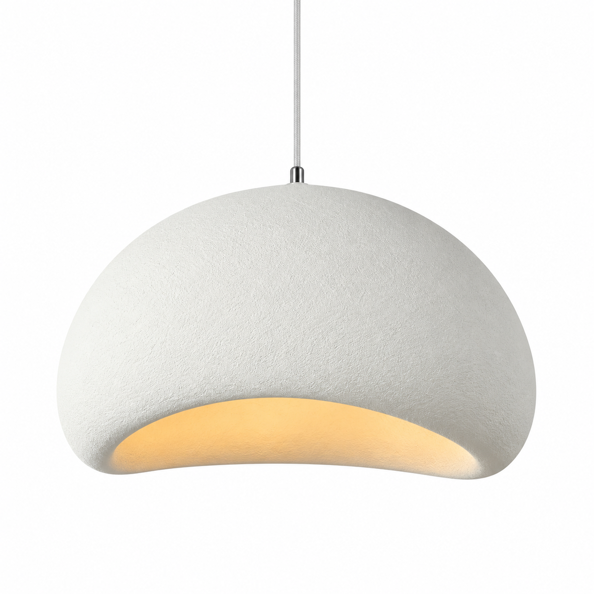 Suspension Nivora blanche forme B en diamètre 30 cm, dôme texturé mat sur fond blanc.